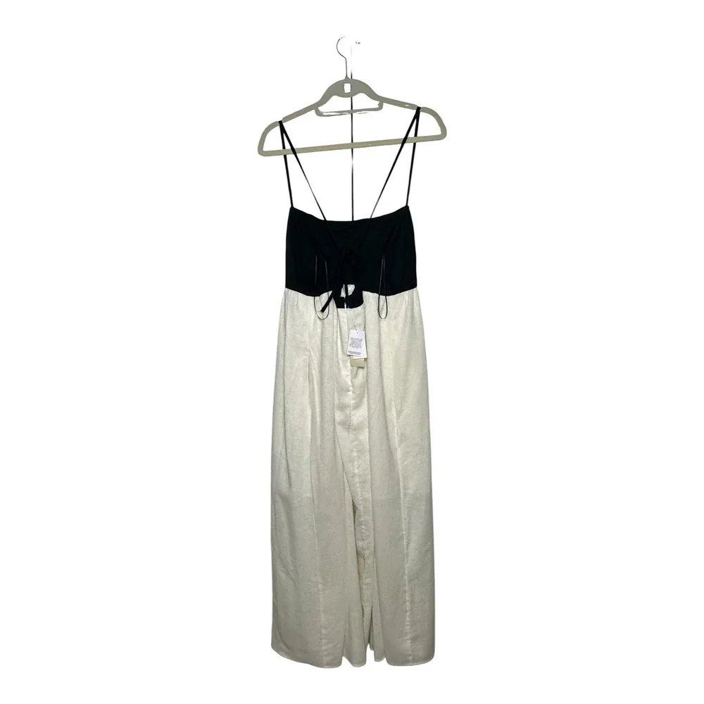 Abercrombie & Fitch Linen Blend Maxi Dress Black White Colorblock XL NEW